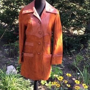 Vintage 70s Rust Orange Suede And Leather Trench S